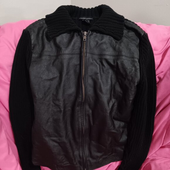Vtg Y2K Maurice Sasson Leather Knit Jacket Large Streetwear Edgy Rocker Chic 00s - Picture 1 of 6